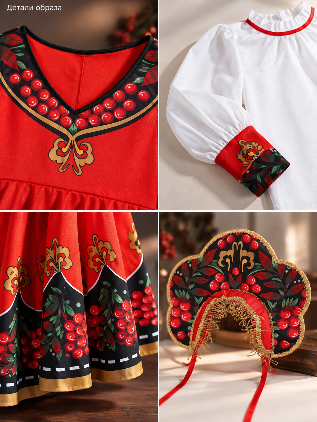 black girls russian traditional stage costume set detail image