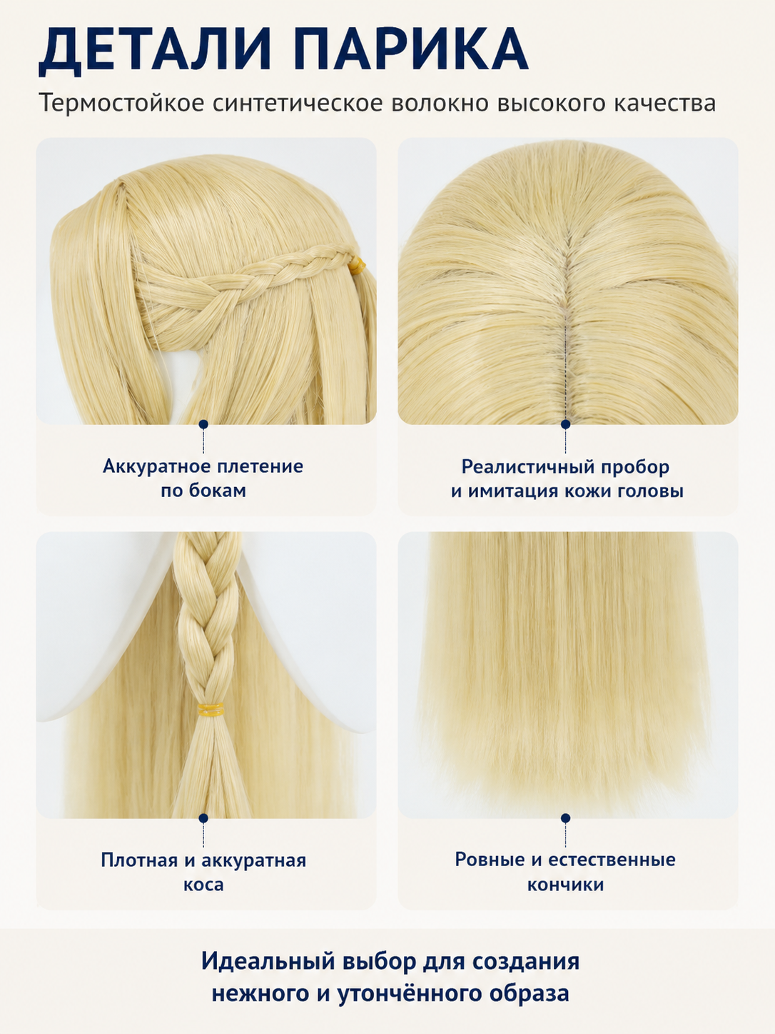 Long Light-Colored Wig with Braids detail view