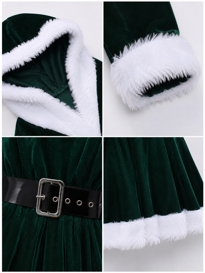 Festive Christmas Dress with Hood and Belt