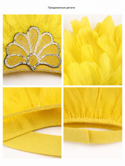 Yellow Carnival Headpiece with Gold Fan detail view 5