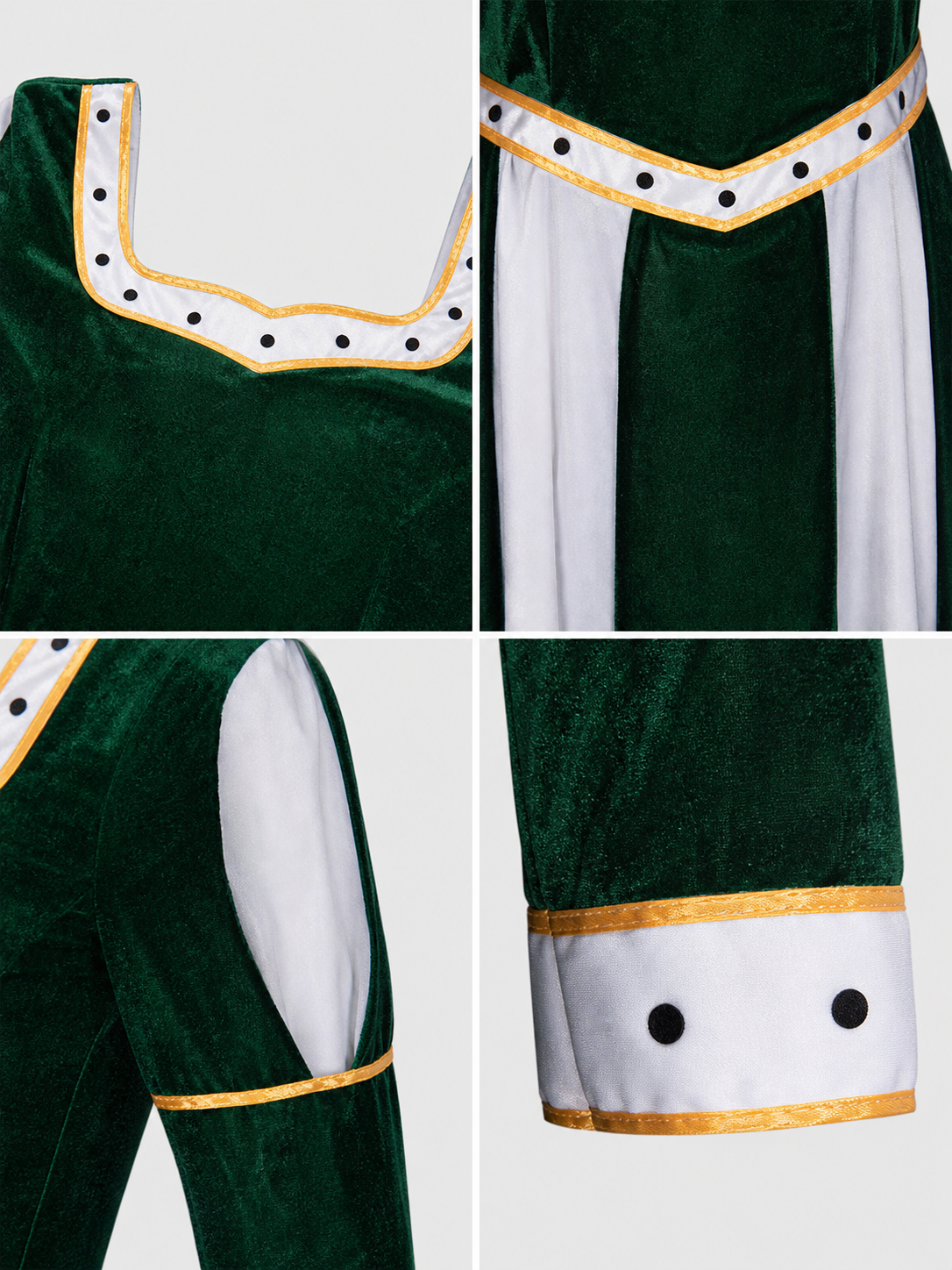 Fiona Cosplay Dress, Green with White Insert