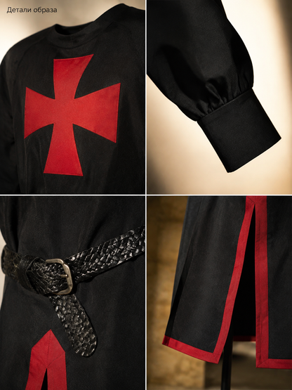 Medieval Long Robe with Red Cross for Cosplay detail view