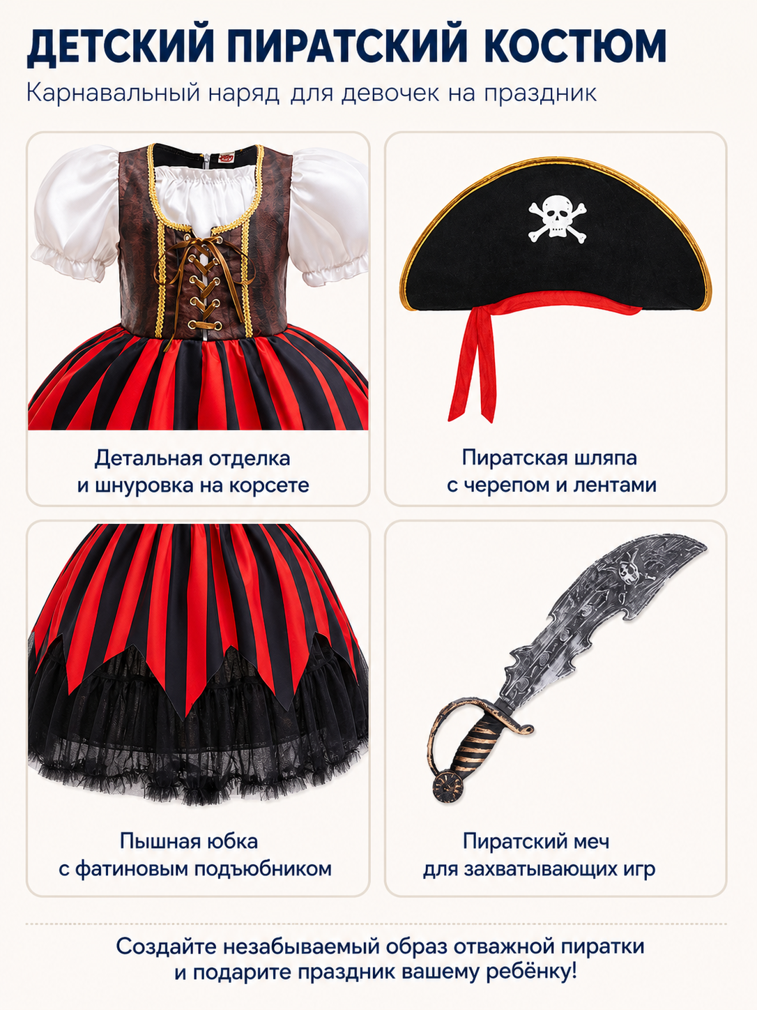 Pirate Costume with Dress and Accessories detail view