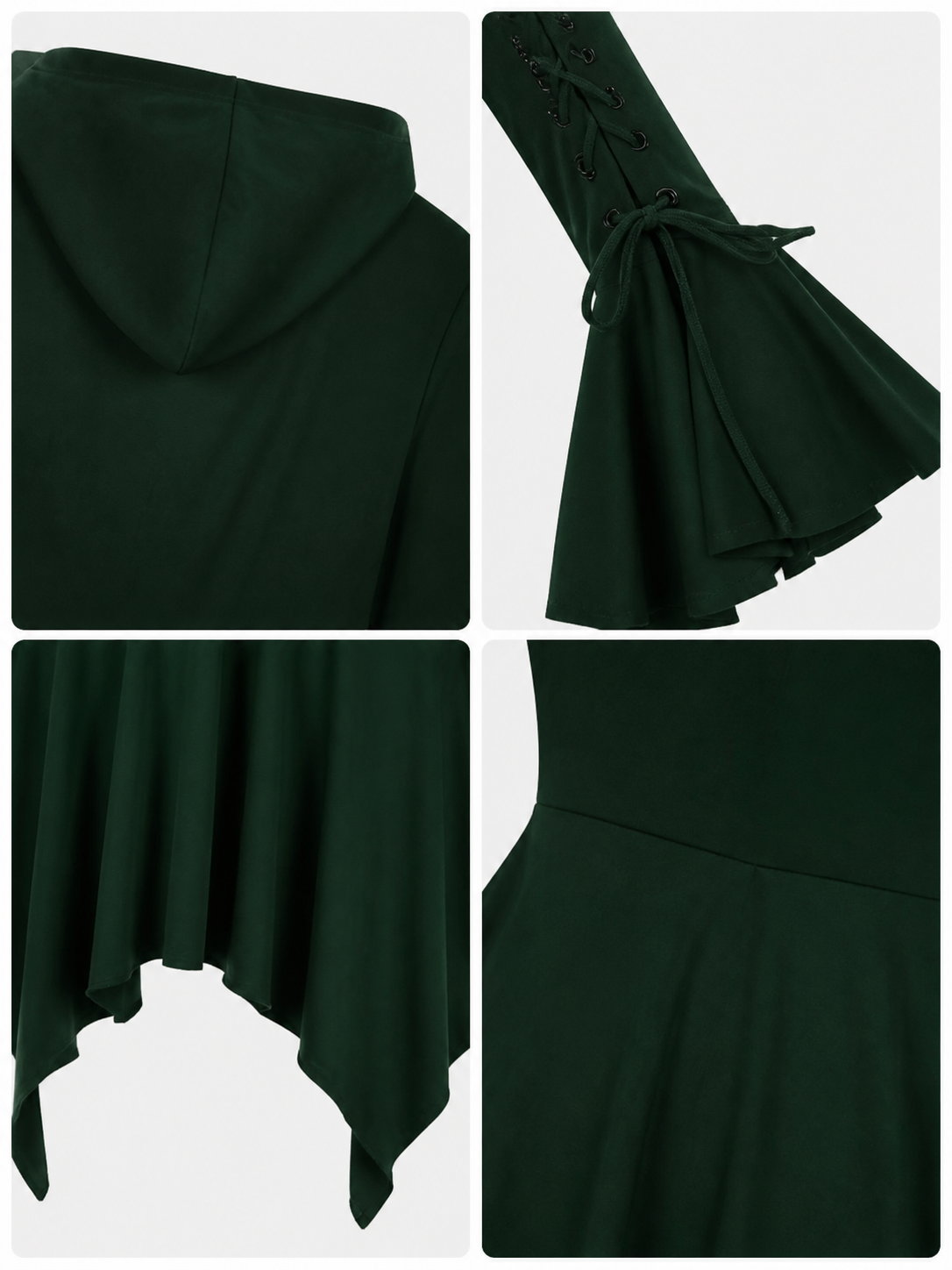 Gothic Hooded Dress with an Asymmetrical Hem