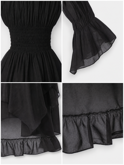 Gothic Lace Dress with Puff Sleeves
