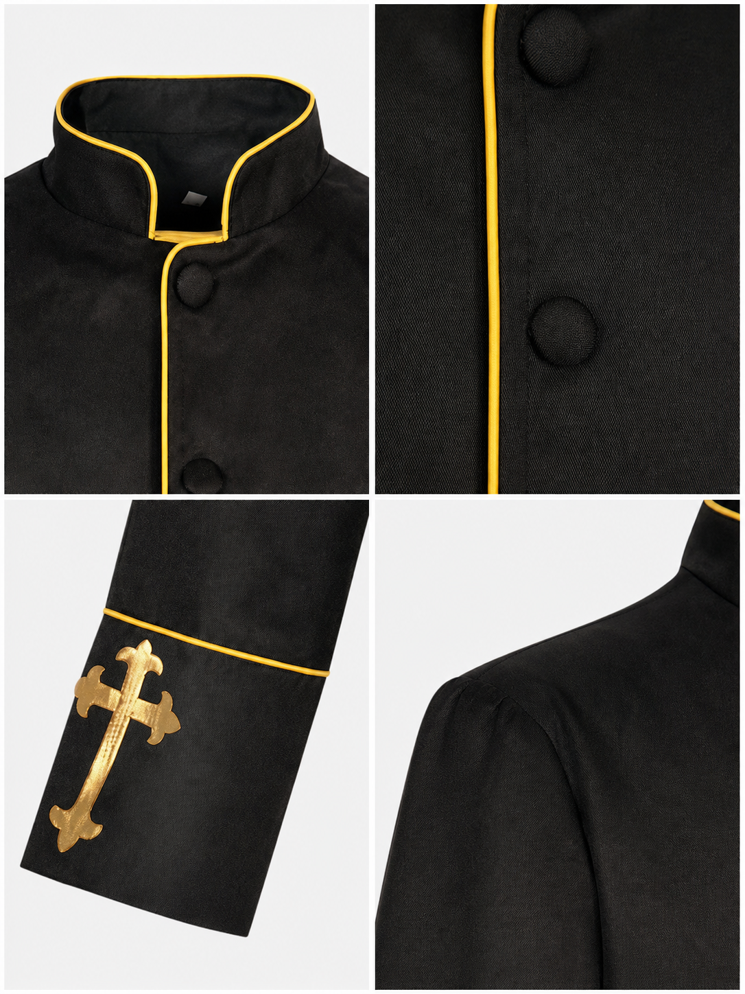 Black stand-collar jacket with gold trim