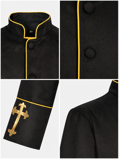 Black stand-collar jacket with gold trim