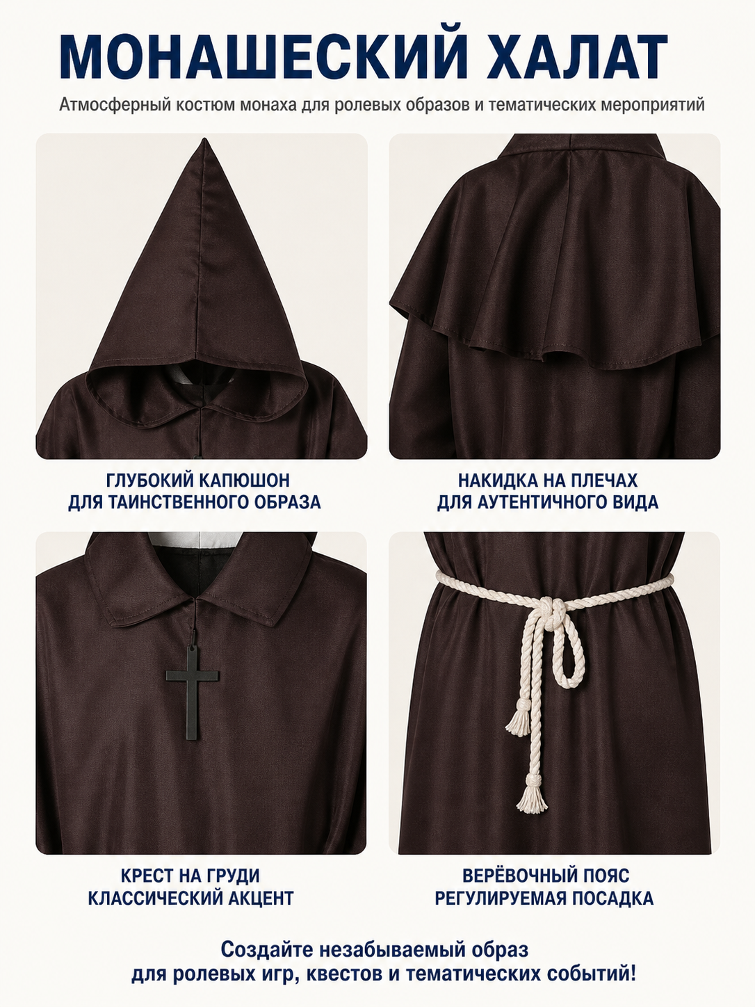 Long Robe with a Pointed Hood and Belt detail view