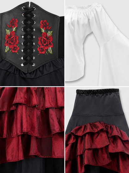 Gothic Costume with Corset and Tiered Skirt