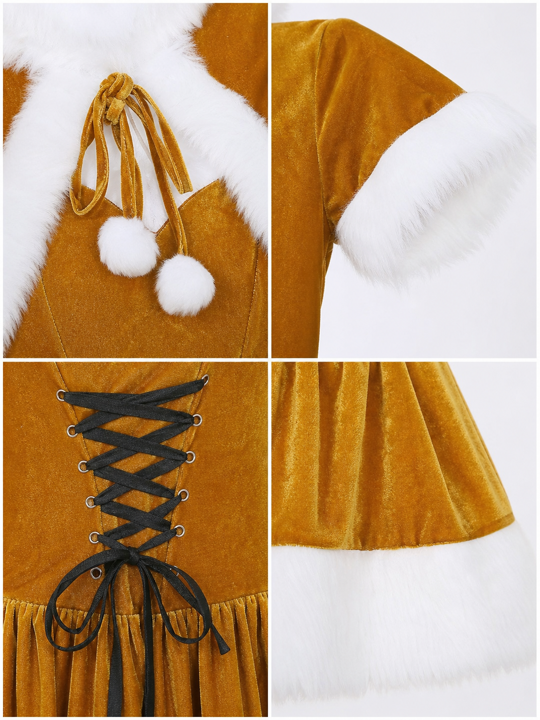 Christmas costume: dress, cape, and hat