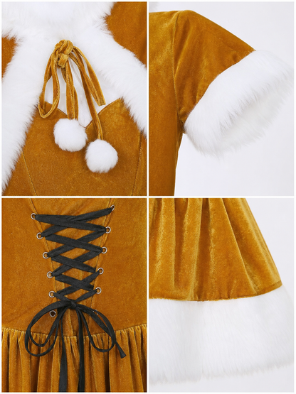 Christmas costume: dress, cape, and hat