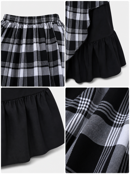 Layered Plaid Skirt with Asymmetrical Draping
