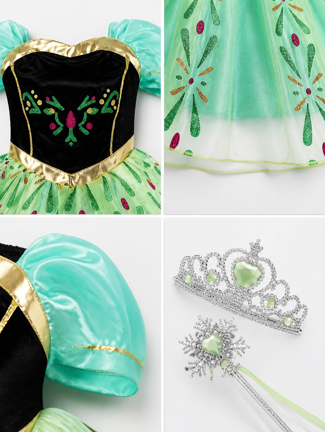 Princess Costume with Crown and Magic Wand detail view