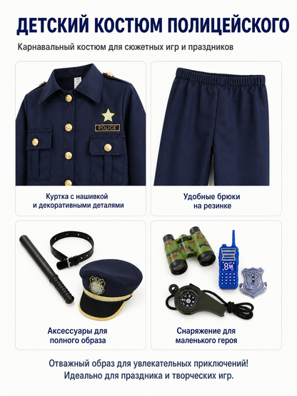 Children's Police Officer Costume with Accessories detail view