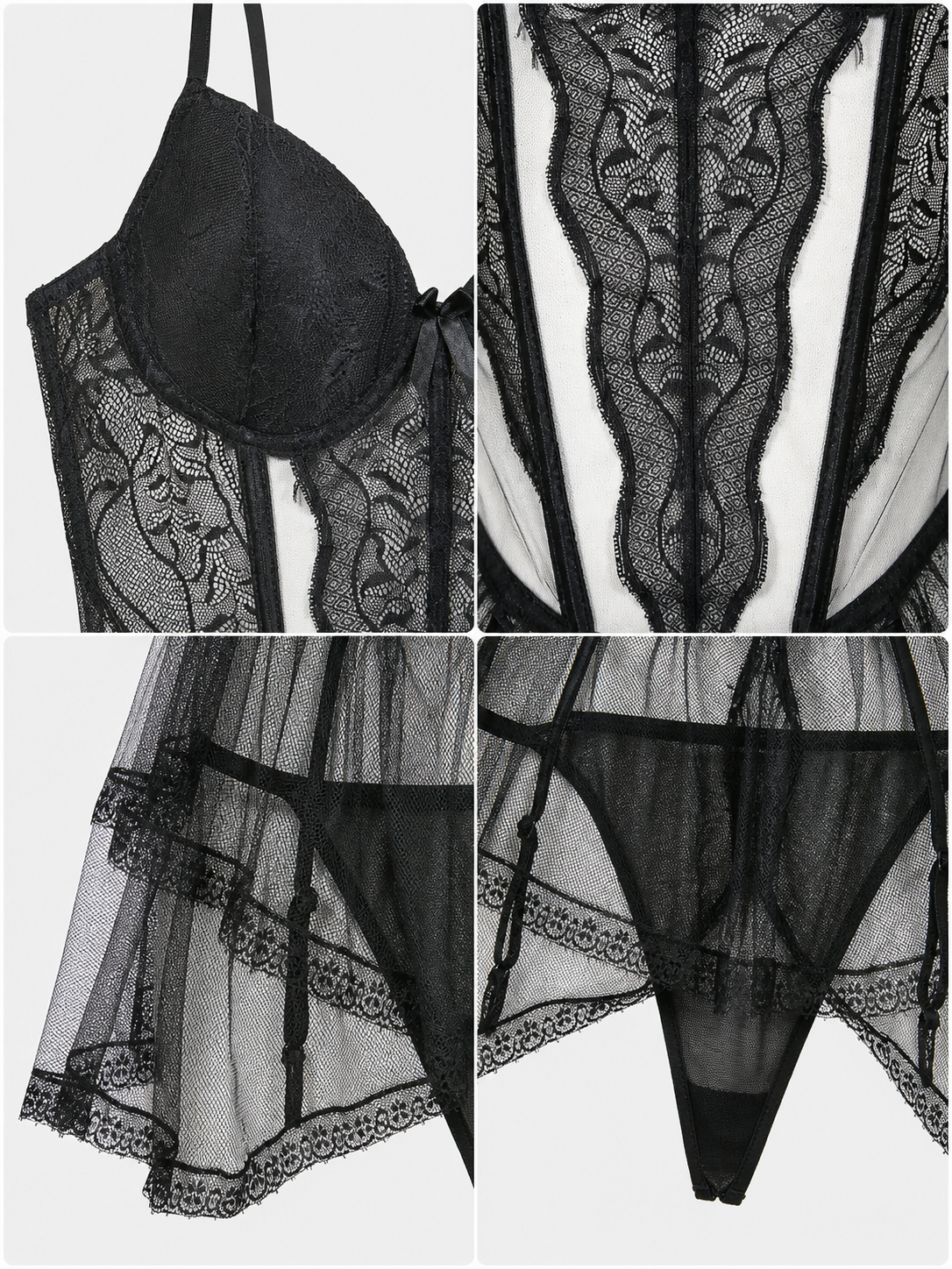 Erotic Bodysuit with Thin Straps and Lace