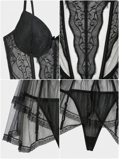 Erotic Bodysuit with Thin Straps and Lace