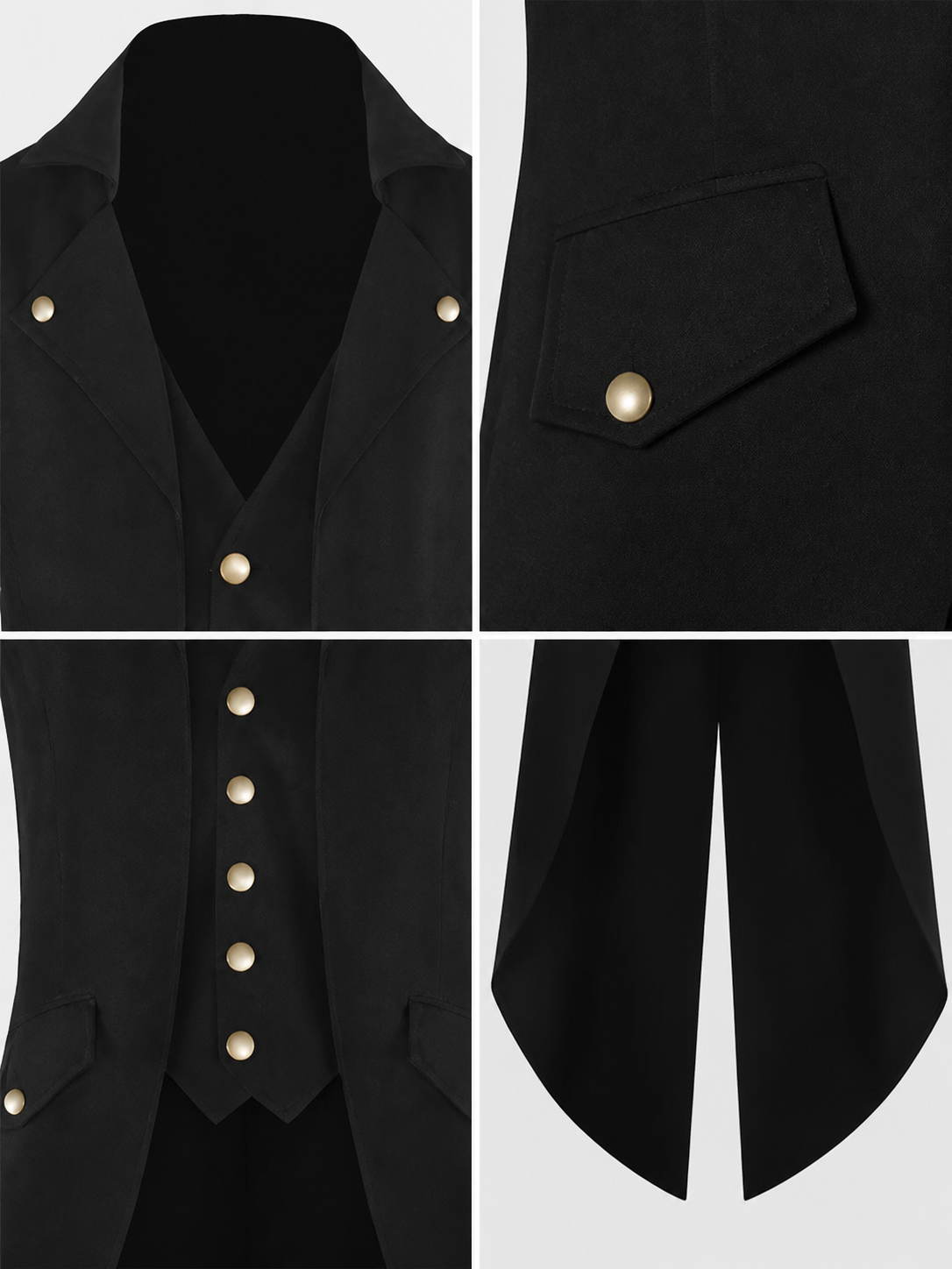 Black Long-Tail Steampunk Frock Coat
