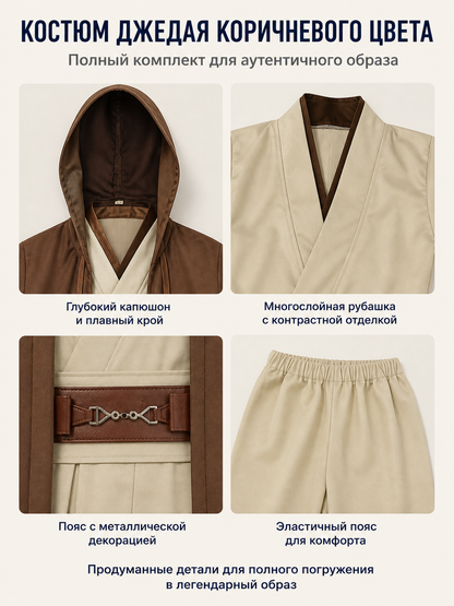 Obi-Wan Hooded Costume with Belt for Cosplay detail view
