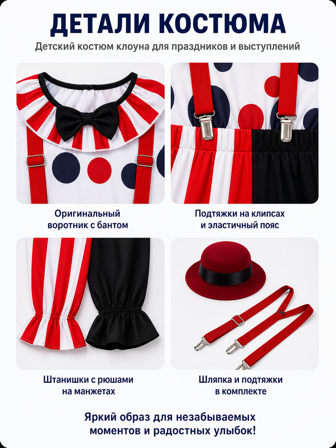 Circus Clown Costume with Hat for Halloween detail view