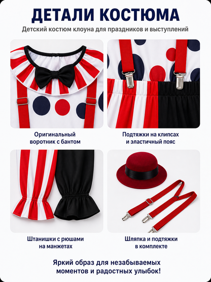Circus Clown Costume with Hat for Halloween detail view