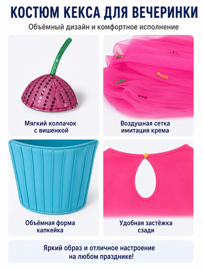 Cupcake Costume with Pink Frosting and Blue Cup detail view