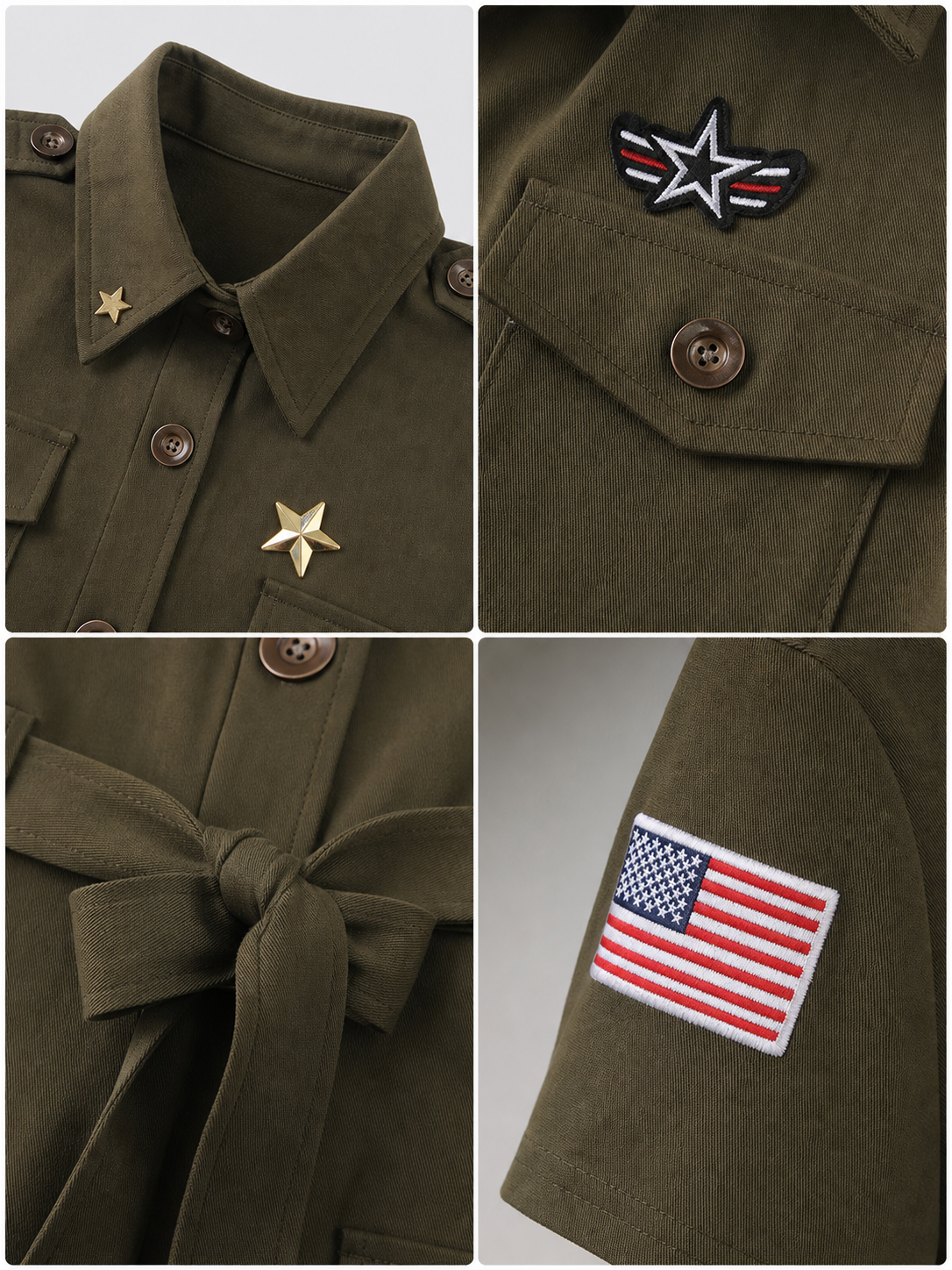 Military-style costume dress with belt and gloves