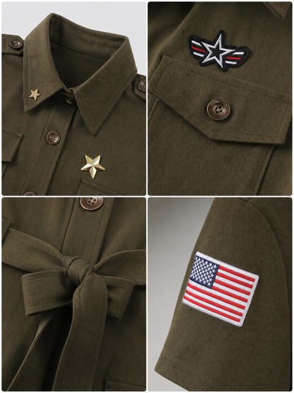 Military-style costume dress with belt and gloves