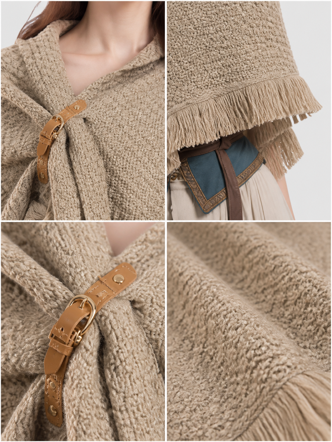 Beige fringed woven costume cape product view 33