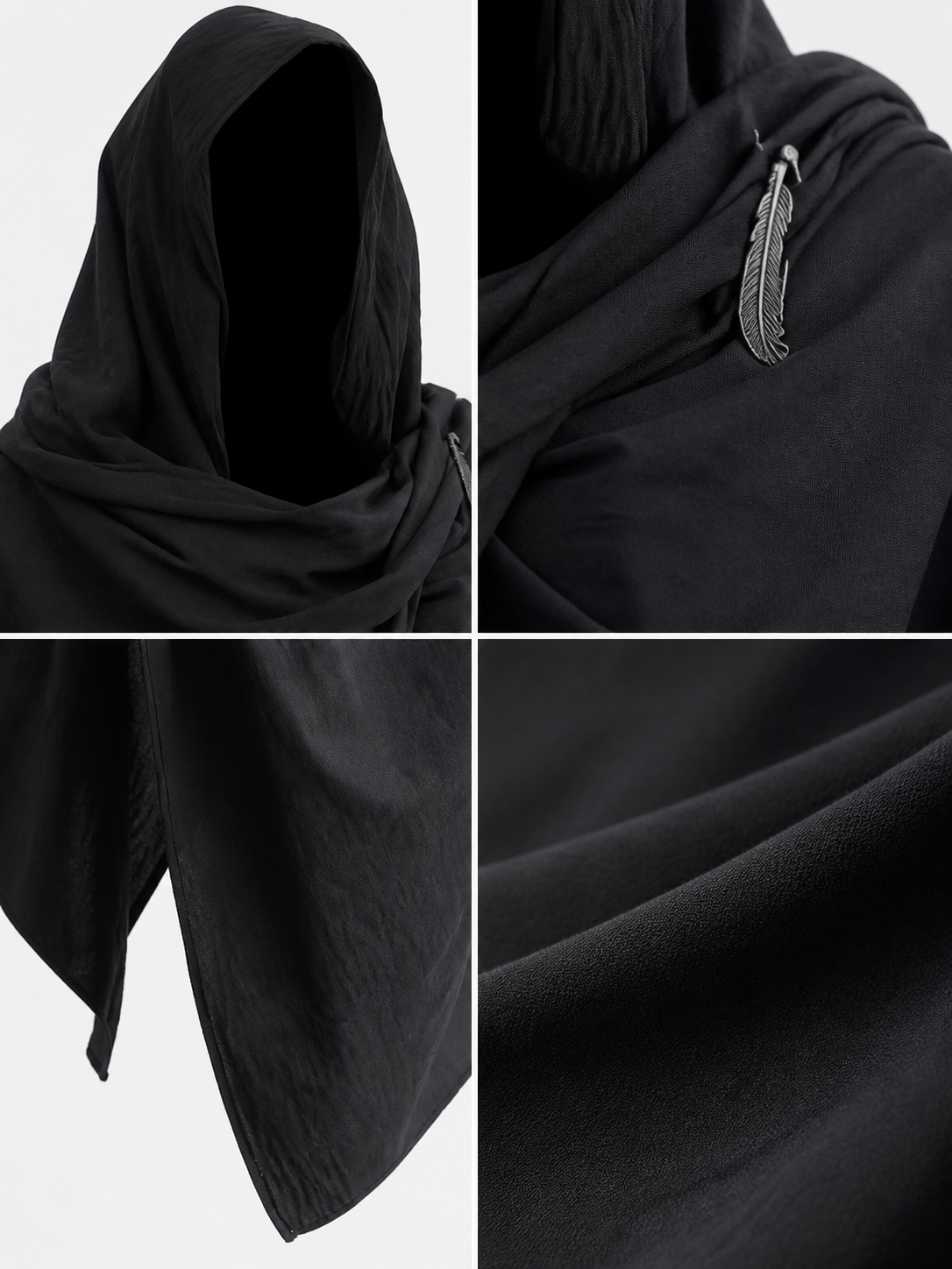 Black Hooded Carnival Cape, Loose Fit detail view 2