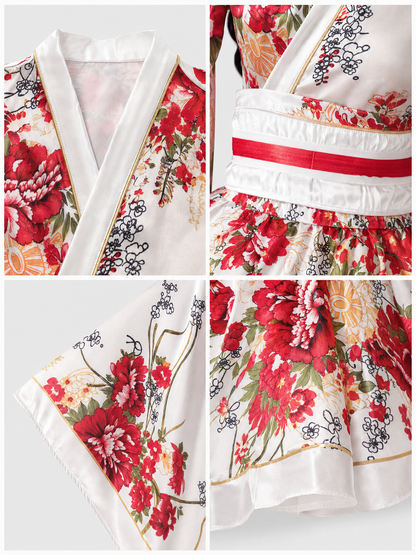 Floral Print Kimono Set with Belt