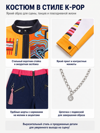 Rumi Kids Cosplay Costume with Jacket and Shorts detail view