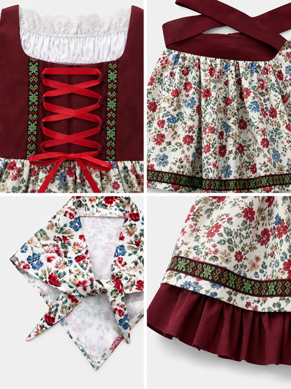 Dirndl with Floral Print and Lace Trim