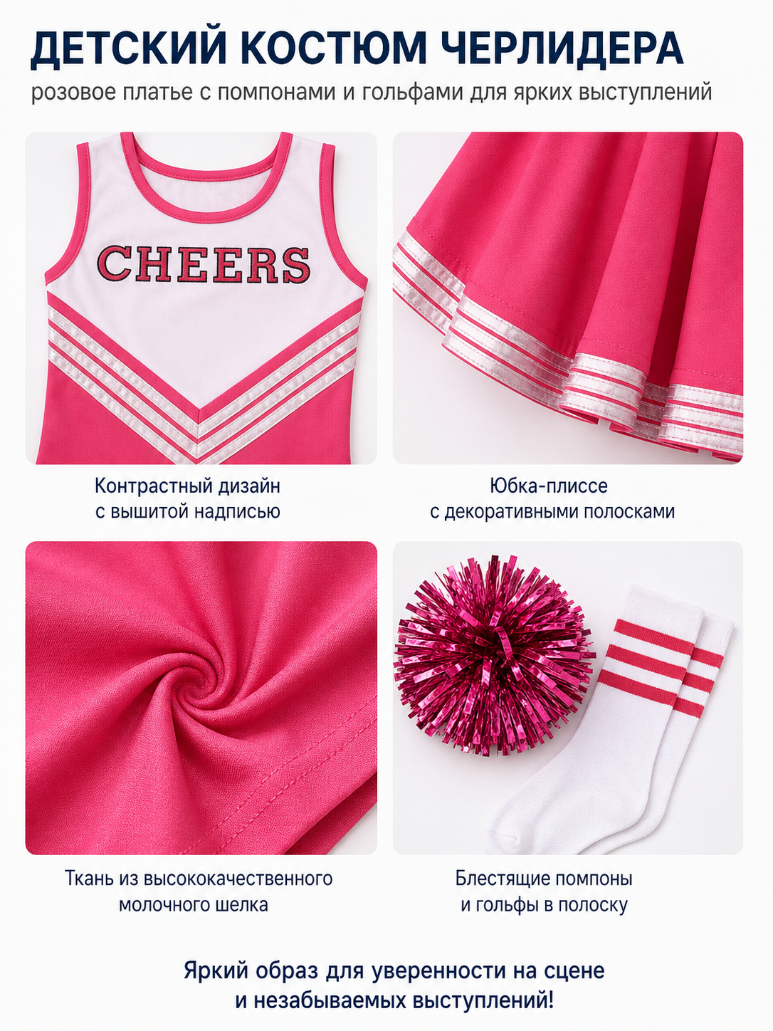 Pink Sleeveless Striped CHEERS Cheerleading Dress detail view