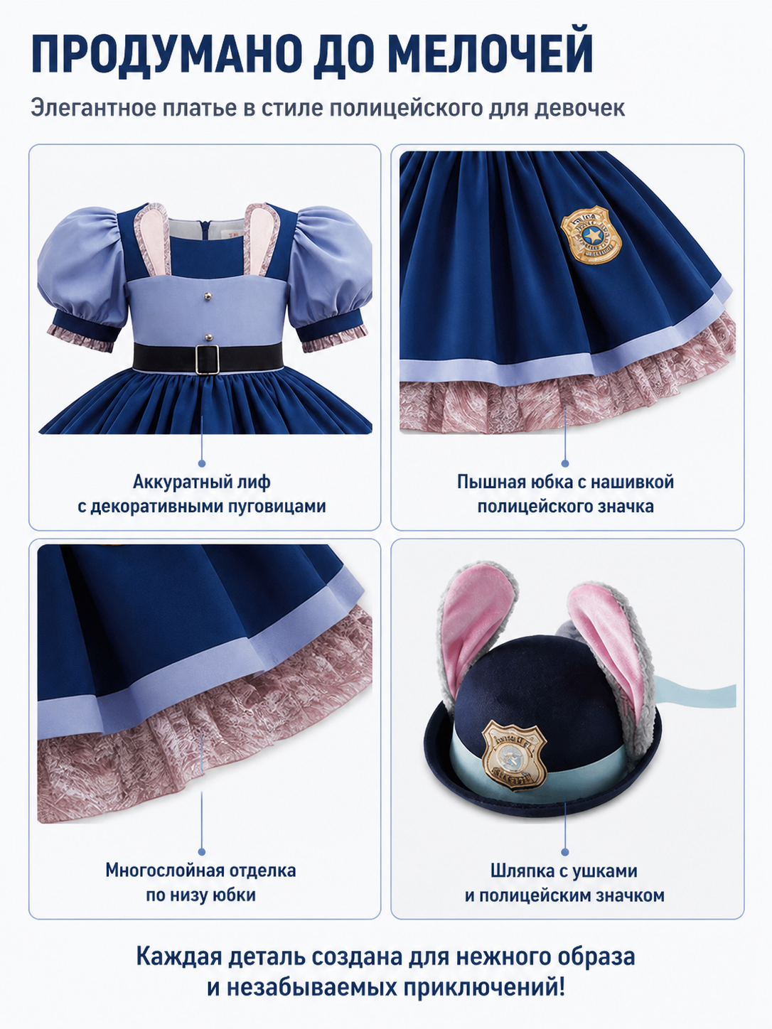 Police Rabbit Dress with Full Skirt detail view