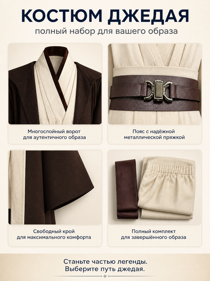 Obi-Wan Jedi Costume with Cloak and Belt for Carnival detail view