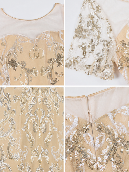 Long Evening Dress with Sequins and Pattern
