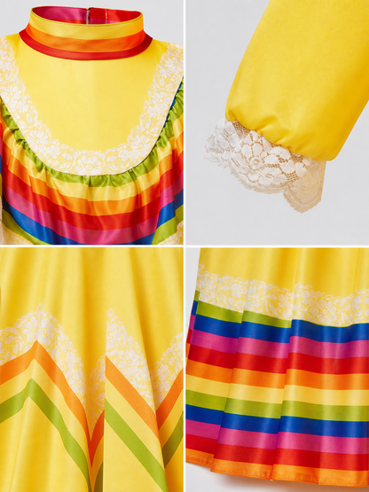 Long Carnival Dress with Lace and Ruffles