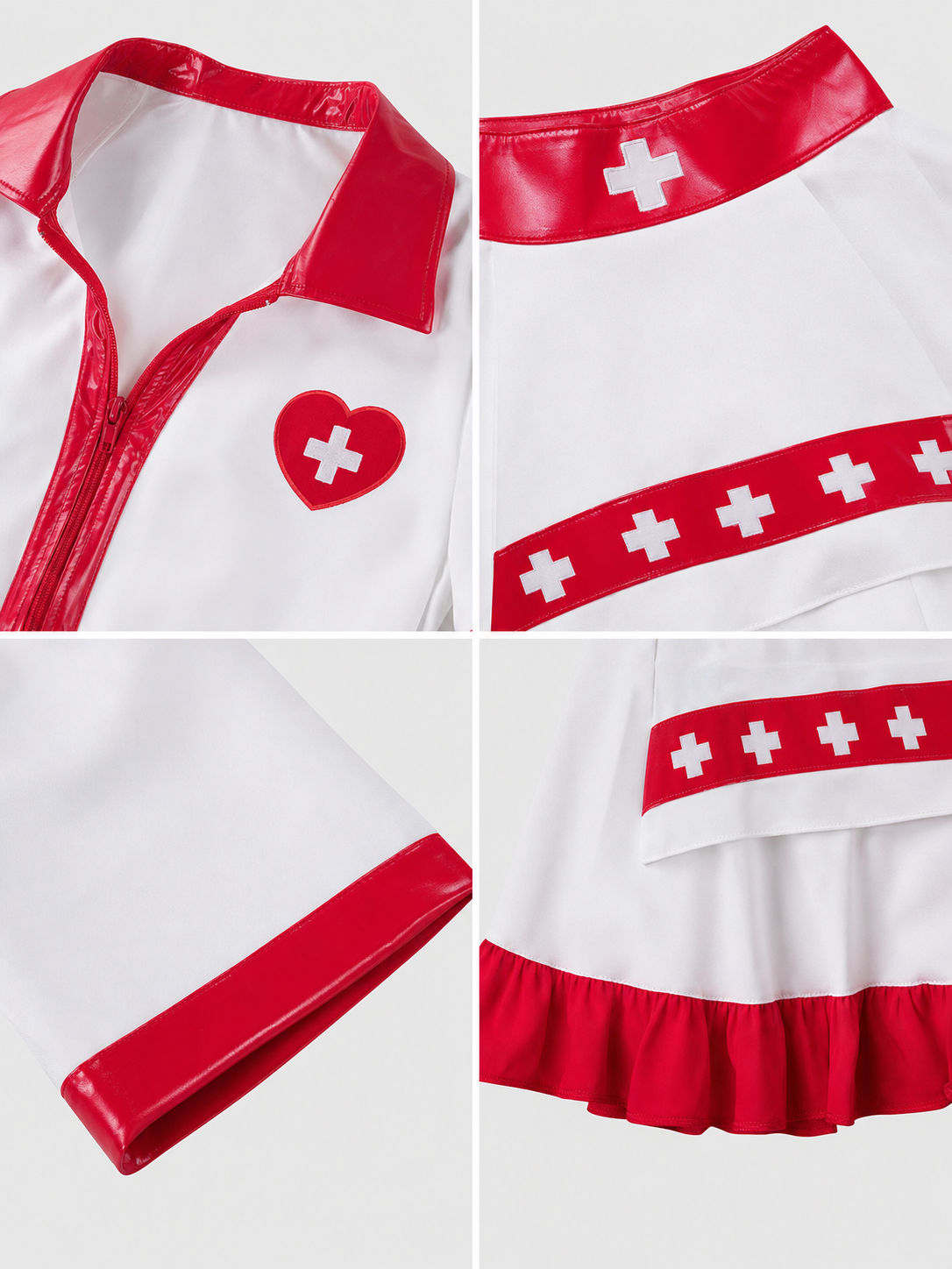 White and Red Nurse Costume with Skirt and Cap