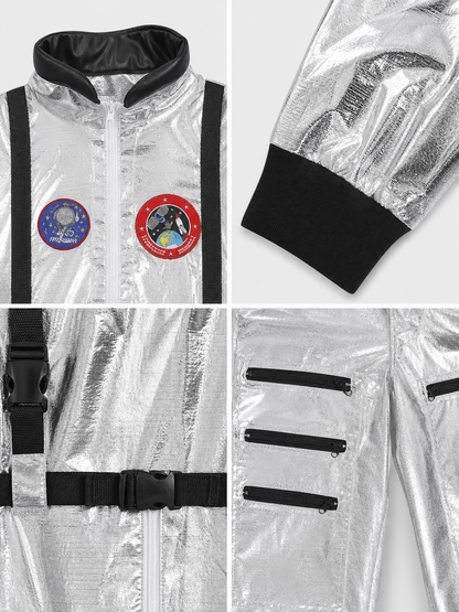 Astronaut Cosplay Costume, Silver Jumpsuit detail view