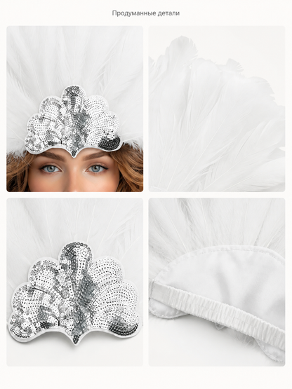 White Feather Carnival Headband with Silver Sequins product view 38