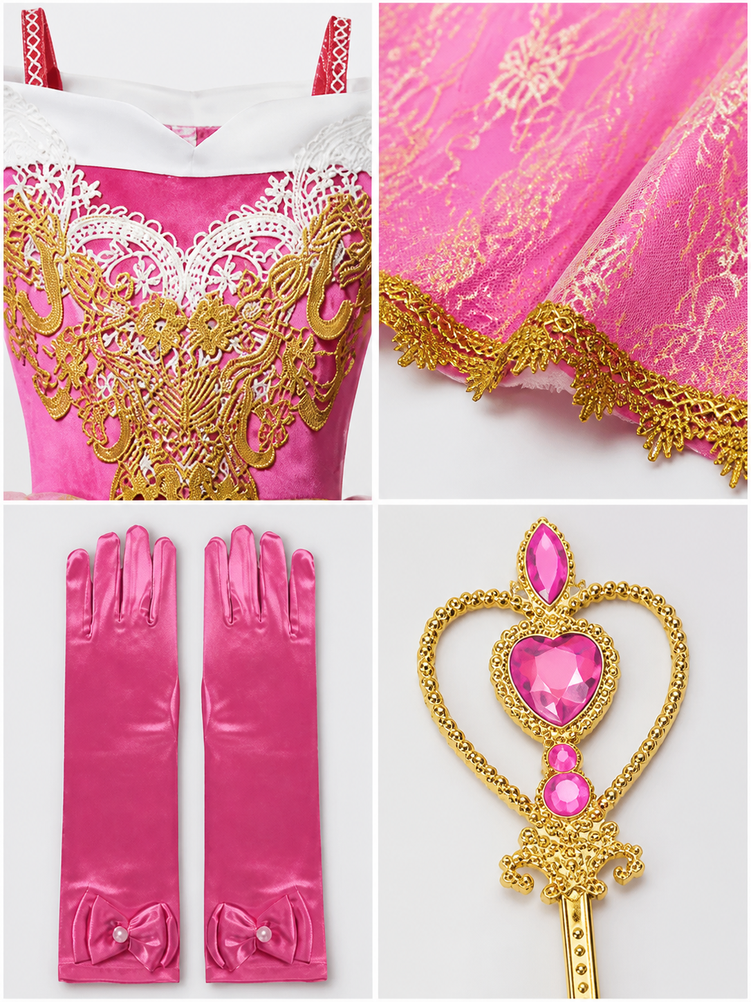Pink Princess Costume with Crown and Scepter detail view