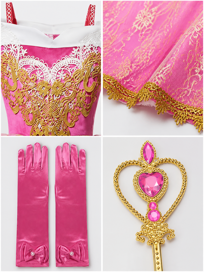 Pink Princess Costume with Crown and Scepter detail view