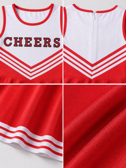 Cheerleading Costume: Dress, Leg Warmers, and Pom-Poms