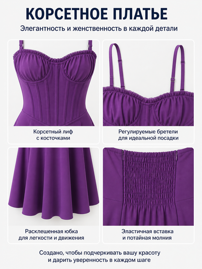 Purple Spaghetti-Strap Dress with a Full Skirt detail view