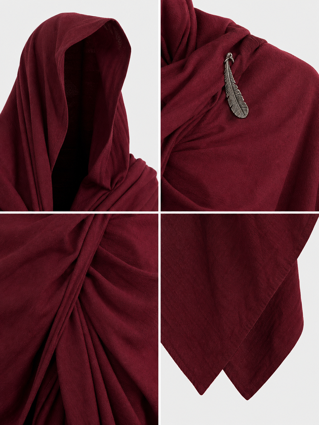 Burgundy Hooded Cape, Metal Clasp