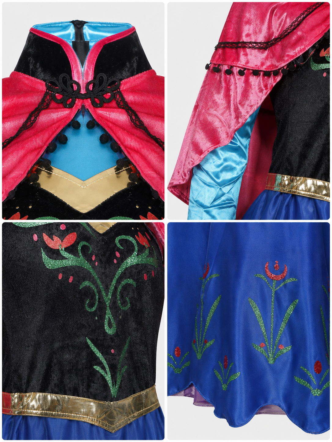 Anna Costume Dress with Cape for Cosplay detail view