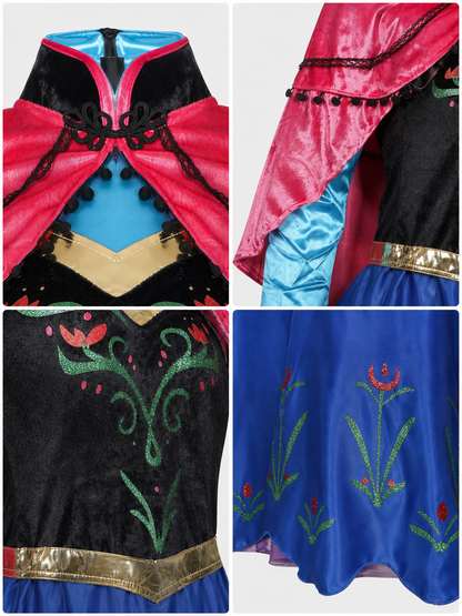 Anna Costume Dress with Cape for Cosplay detail view