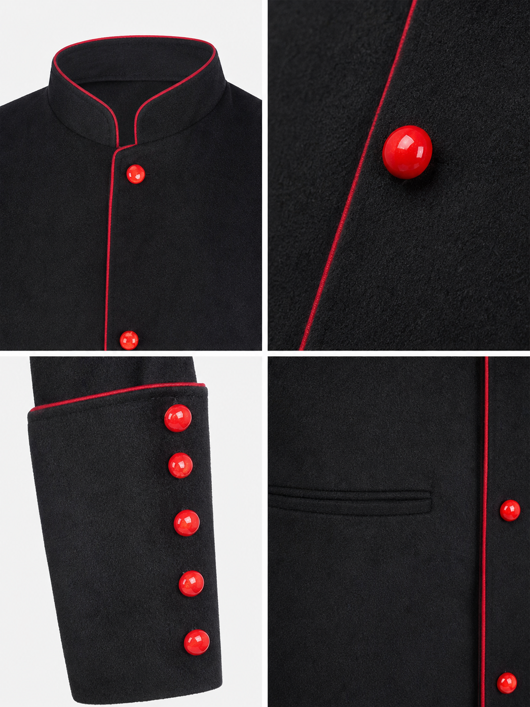 Black Long Coat with Red Trim for Cosplay