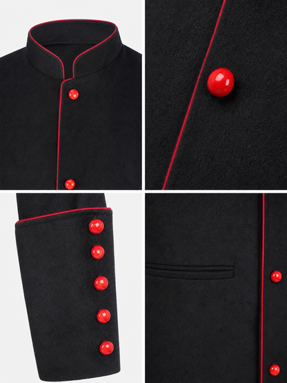 Black Long Coat with Red Trim for Cosplay