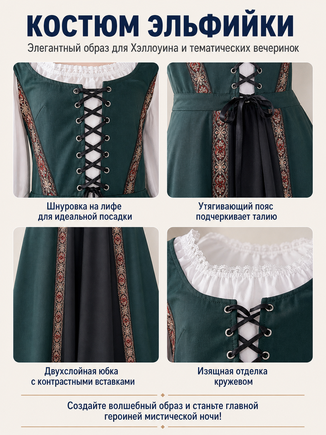 Vintage Halloween Dress with Lace Collar detail view